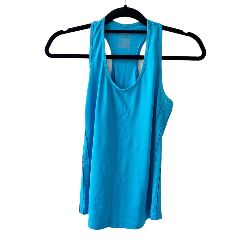 LUCKY IN LOVE Blue Athletic Tank Top Women’s S Mesh Features